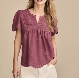 Lucky Brand Women's Mauve Crochet Blouse